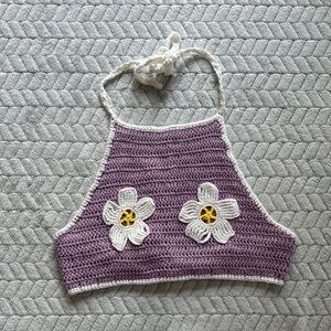 Urban Outfitters Purple Crochet Halter Top with Floral Design